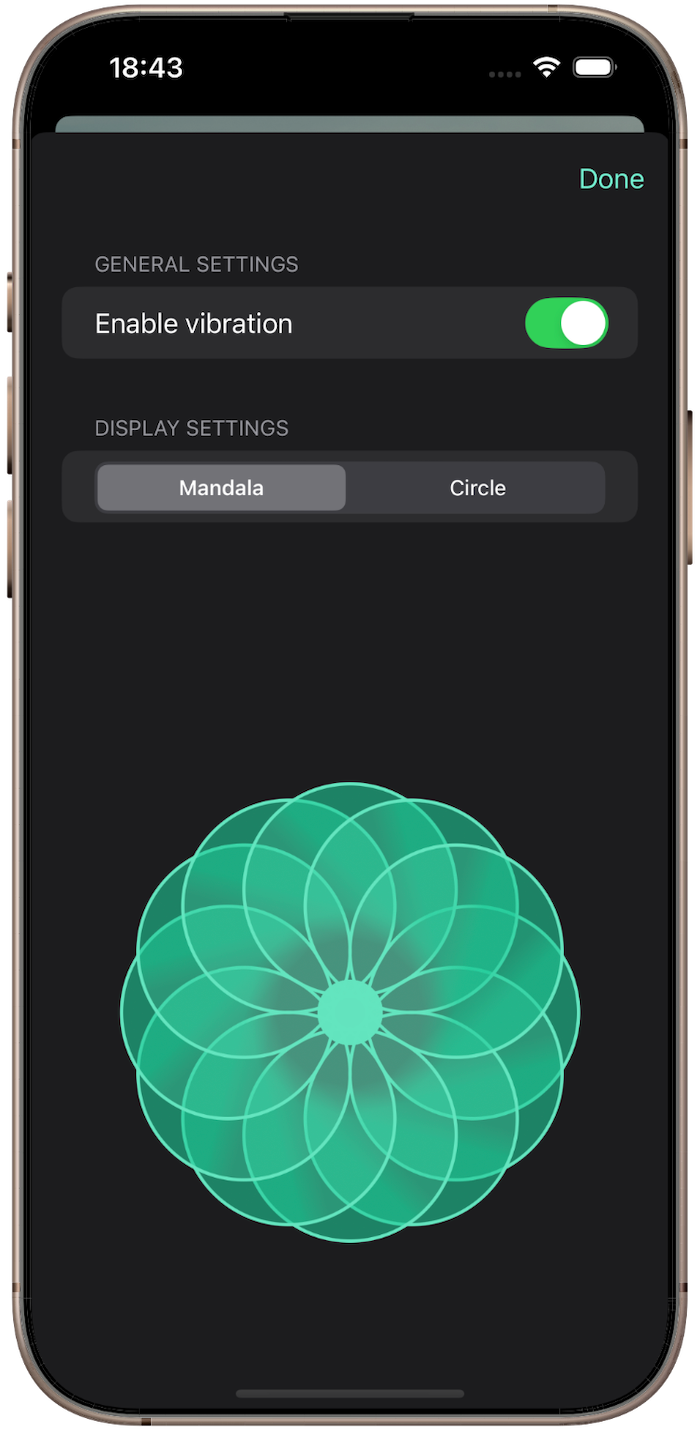 General settings screen of the Sinira App.